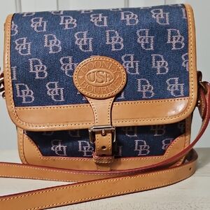 Dooney & Bourke Denim and Tan Monogram Crossbody